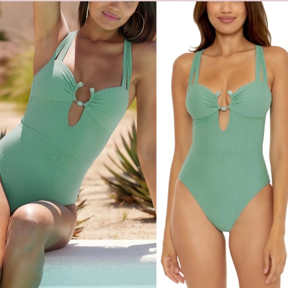 Becca Kylam Bandeau One Piece Swimsuit in Mineral Green - Picture 7 of 11